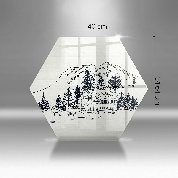 Üveg vágódeszka Rajz egy ház a hegyekben