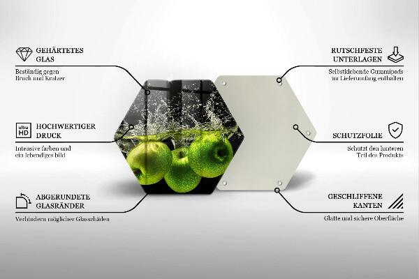 Üveg vágódeszka Zöld alma és víz