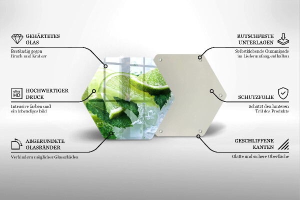 Üveg vágódeszka Lime menta és jég