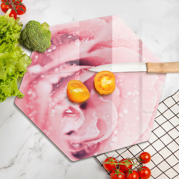 Üveg vágódeszka Harmatcseppek és rózsavirág