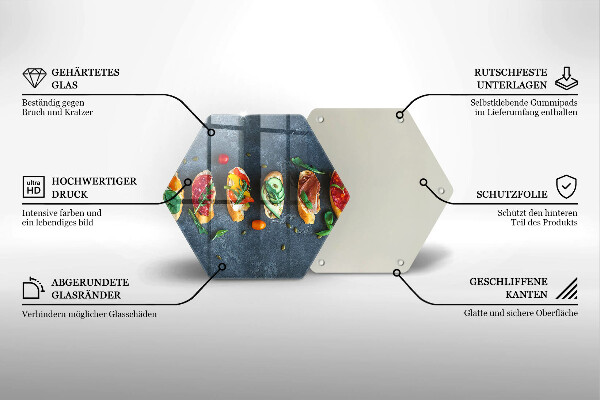 Üveg vágódeszka Színes szendvicsek