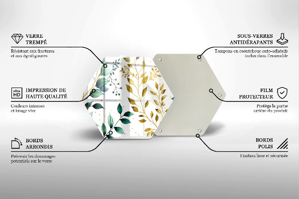 Üveg vágódeszka Zöld és arany levelek