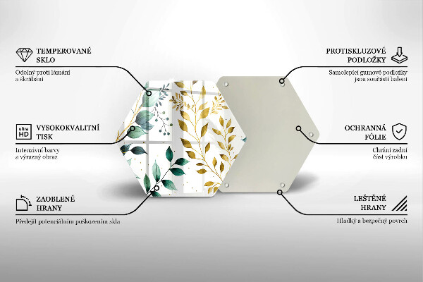 Üveg vágódeszka Zöld és arany levelek