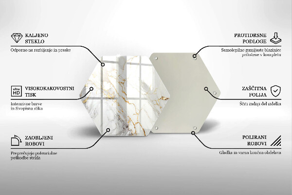 Üveg vágódeszka Világos márvány arannyal