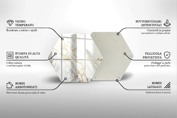 Üveg vágódeszka Világos márvány arannyal