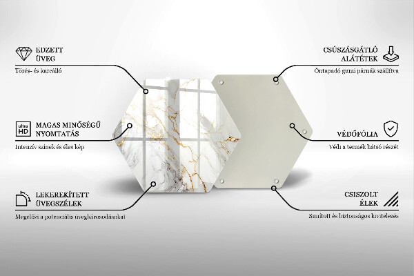 Üveg vágódeszka Világos márvány arannyal