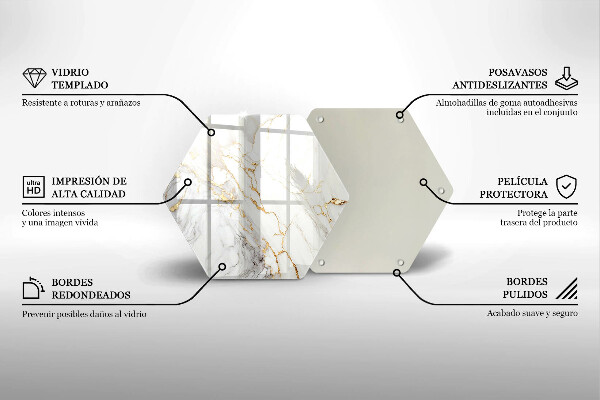 Üveg vágódeszka Világos márvány arannyal