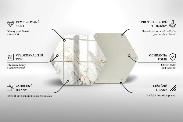 Üveg vágódeszka Világos márvány arannyal