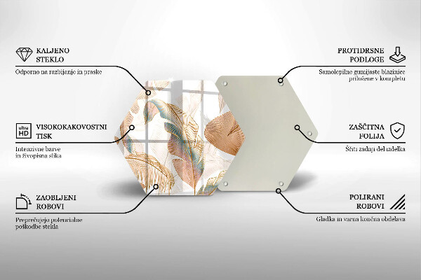 Üveg vágódeszka Boho tollak és levelek