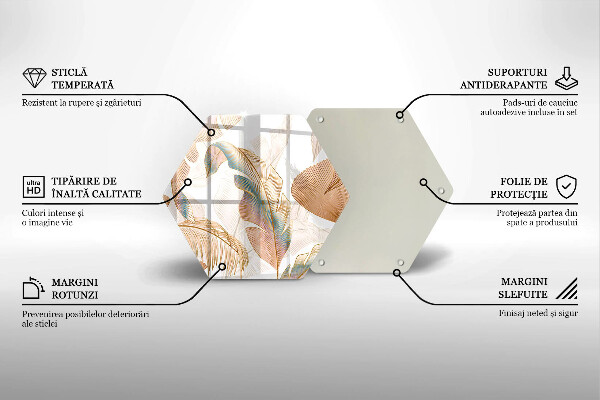 Üveg vágódeszka Boho tollak és levelek