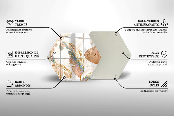 Üveg vágódeszka Boho tollak és levelek