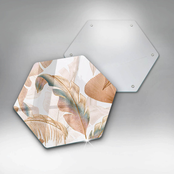 Üveg vágódeszka Boho tollak és levelek