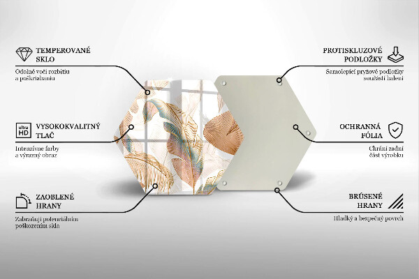 Üveg vágódeszka Boho tollak és levelek