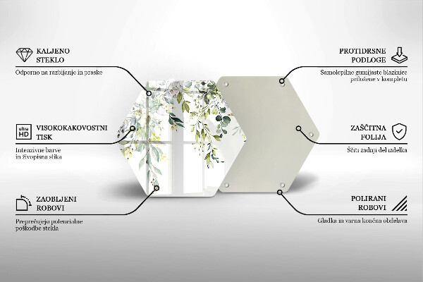 Üveg vágódeszka Dekoratív levelek és virágok