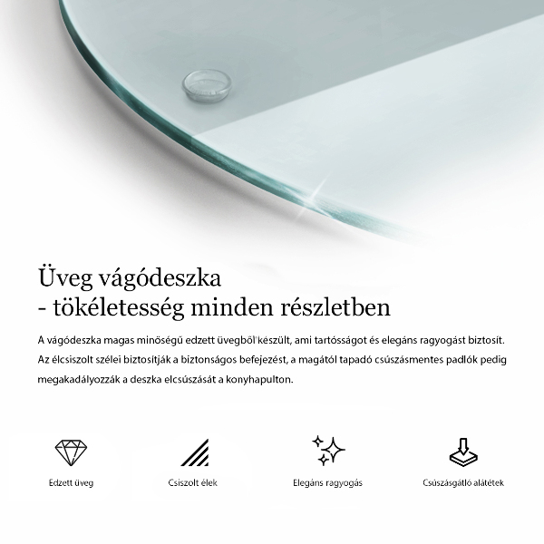 Átlátszó üveg vágódeszka 30 cm