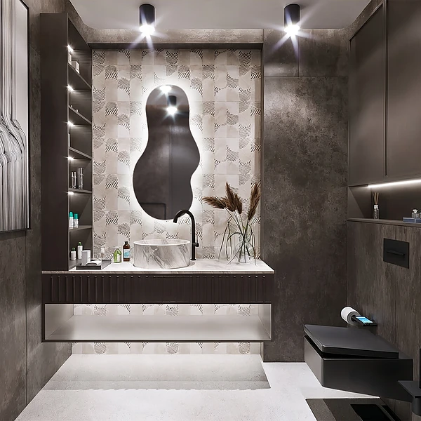 Modern LEDes szimmetria nélküli tükör 50x100
