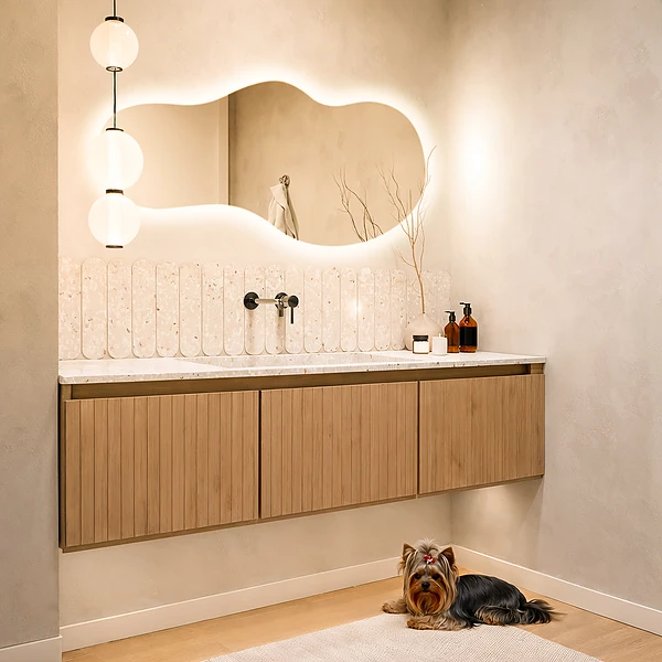 Modern LEDes szimmetria nélküli tükör 50x100