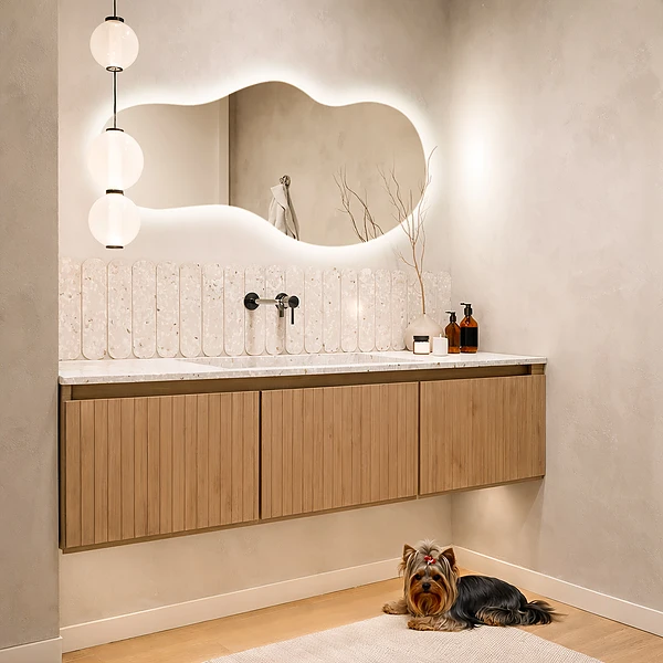 Modern LEDes szimmetria nélküli tükör 50x100