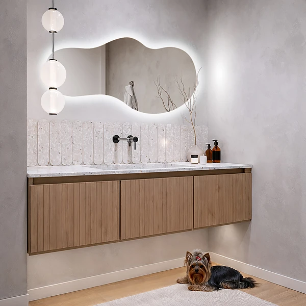 Modern LEDes szimmetria nélküli tükör 50x100