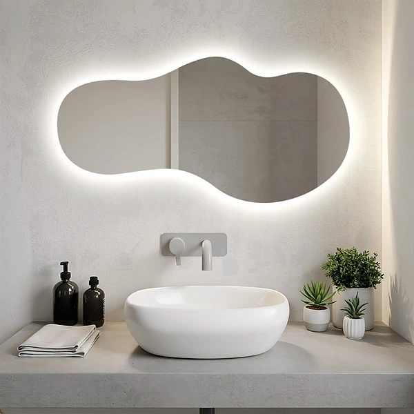 Modern LEDes szimmetria nélküli tükör 50x100