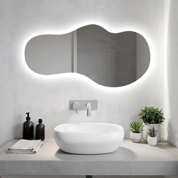 Modern LEDes szimmetria nélküli tükör 50x100