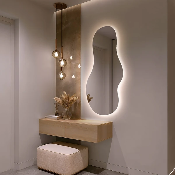 Modern LEDes szimmetria nélküli tükör 50x100