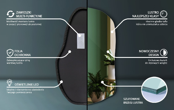 Ledes egyedi alakú tükör egyedi 100x65 cm