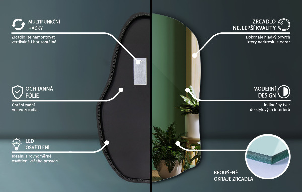 Szabálytalan ledes tükrök egyedi 70x46 cm