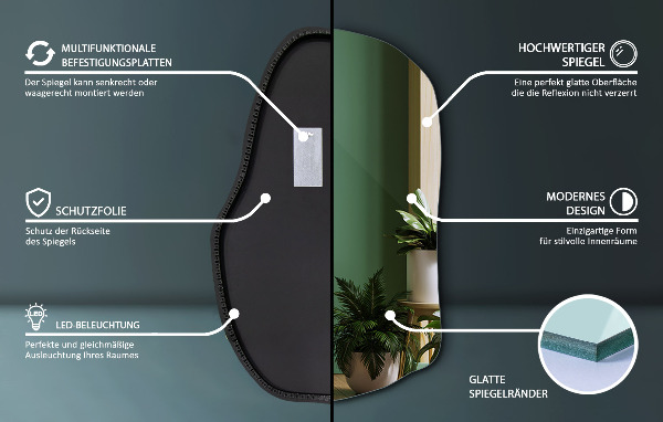 Szabálytalan led tükör divatos 80x52 cm