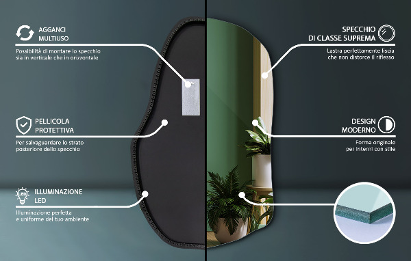 Szabálytalan led tükör divatos 80x52 cm
