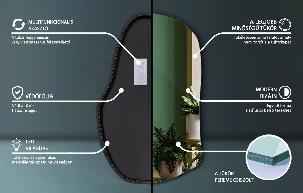 Szokatlan forma tükör led világítással modern 90x59 cm