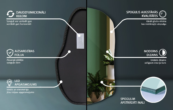 Szokatlan forma tükör led világítással modern 90x59 cm