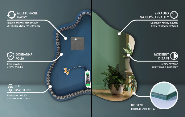 Szabálytalan folt alakú ledes tükrök 58x58 cm