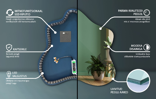 Szabálytalan folt alakú led tükör 68x67 cm