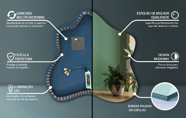 Szabálytalan folt alakú led tükör 68x67 cm