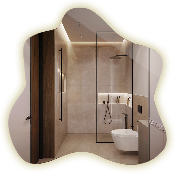 Szabálytalan folt alakú led tükör 68x67 cm