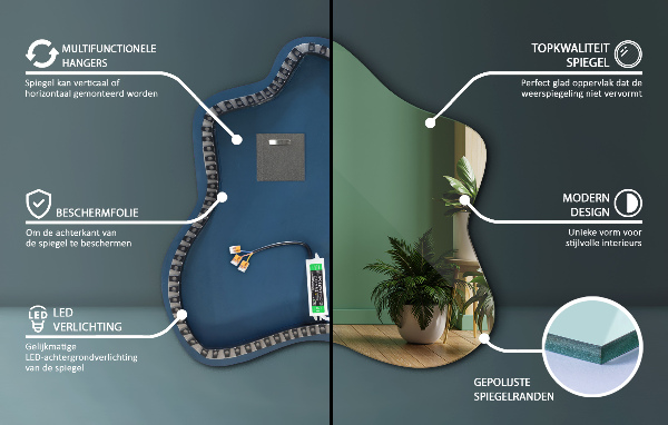 Szabálytalan folt alakú led tükör 77x77 cm