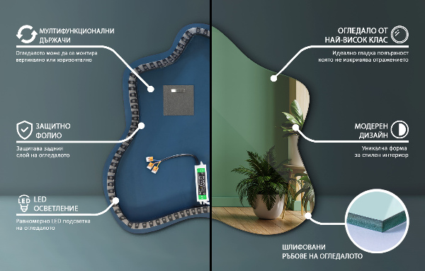 Szabálytalan folt alakú led tükör 77x77 cm