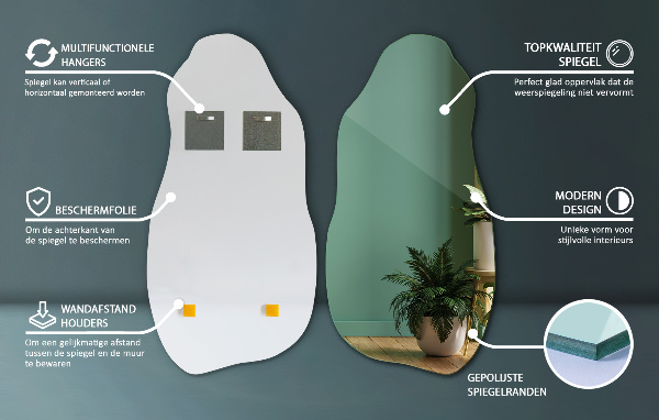 Aszimmetrikus forma tükör dekoratív 45x90