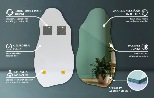 Szabálytalan tükör keret akasztás nélkül 50x100