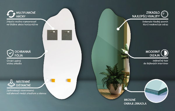 Aszimmetrikus forma tükör keret nélkül 40x90 cm