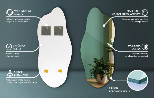 Aszimmetrikus forma tükör keret nélkül 40x90 cm