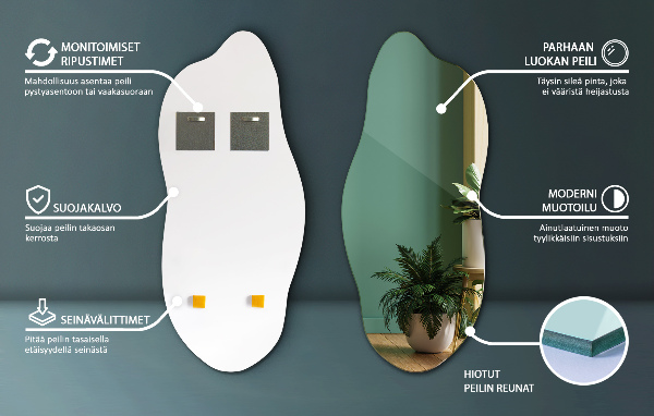 Aszimmetrikus forma tükör keret nélkül 40x90 cm