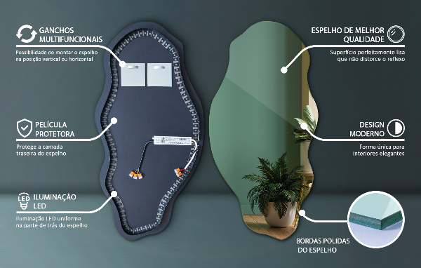 Ledes szimmetria nélküli tükör elegáns 40x80 cm