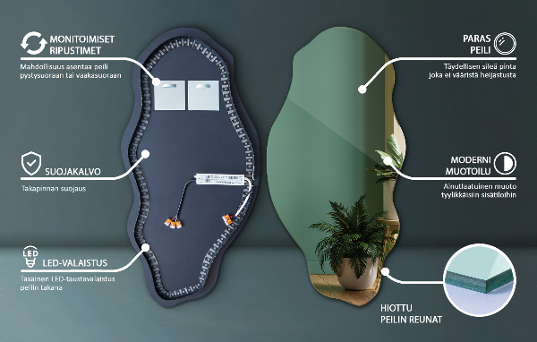 Ledes szimmetria nélküli tükör elegáns 40x80 cm