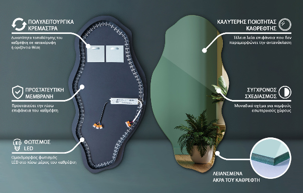 Ledes szimmetria nélküli tükör elegáns 40x80 cm