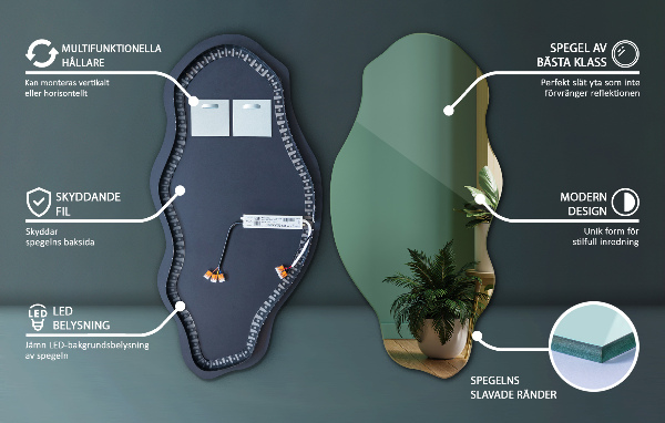 Ledes egyedi alakú tükör modern 45x90 cm