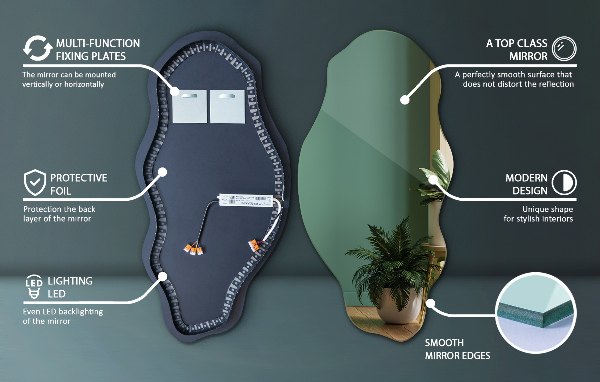 Furcsa forma ledes tükör dekoratív 50x100 cm