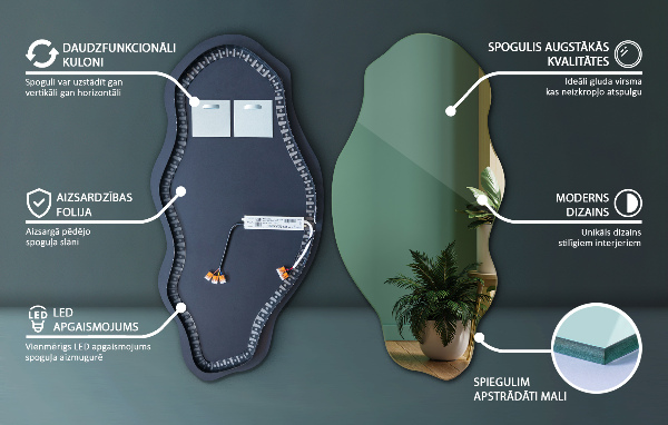 Furcsa forma ledes tükör dekoratív 50x100 cm