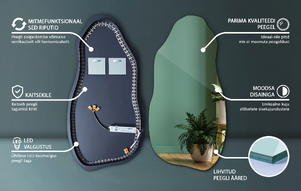 Szokatlan forma tükör led világítással 40x80 cm